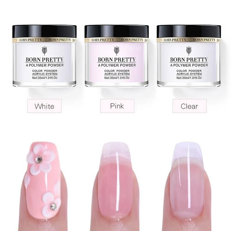 

BORN PRETTY 30ml Pink White Transparent Acrylic Powder for Nails Tip Extension French Nail Art Nail Polymer Powder