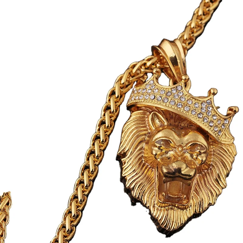 

noctilucence diamond crown Lion Head Pendant Necklace