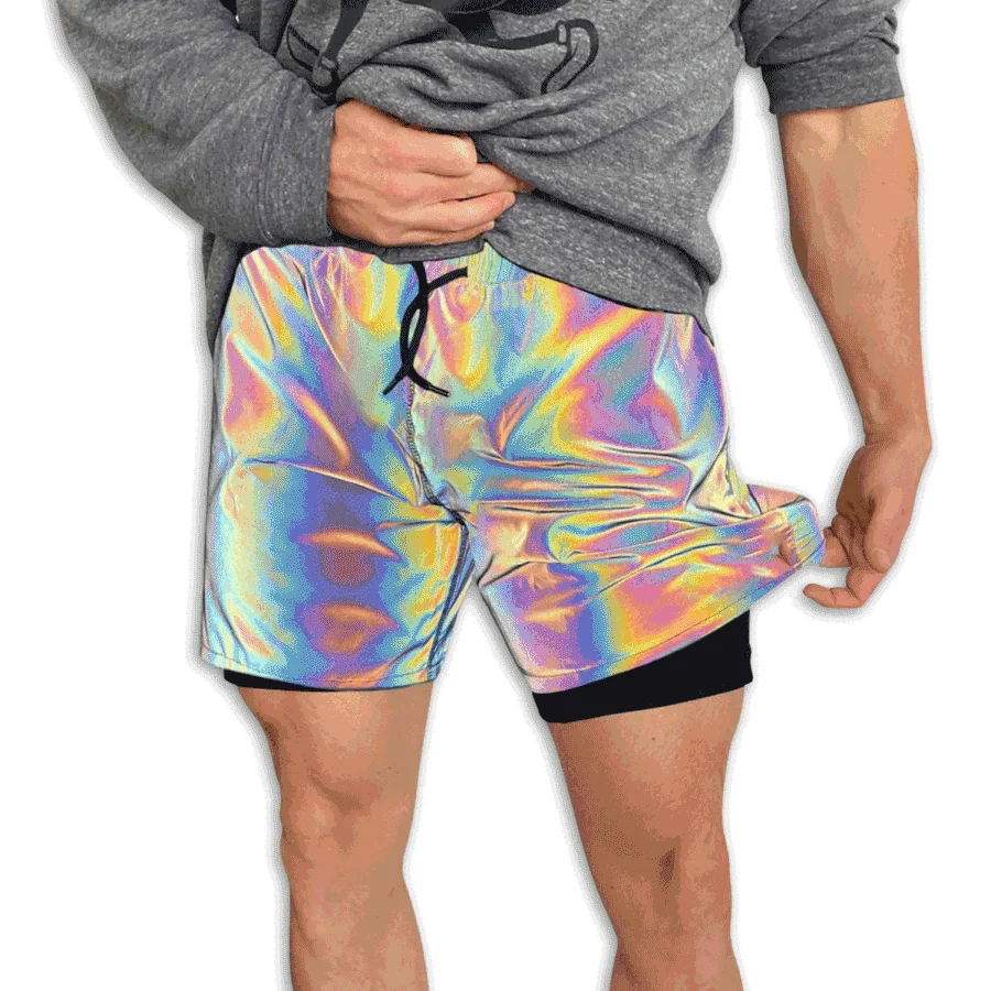 

Night Light Reflective Shorts Men Workout Gym Shorts Summer Beach Short Shiny Blink Short Pants