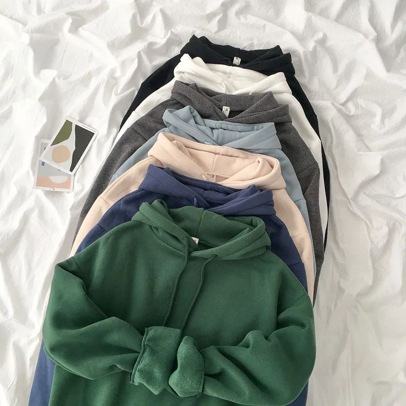 

Velvet Thickened Sweatshirt Women Casual Solid Long Sleeve Loose Oversized Women Long Hoodies