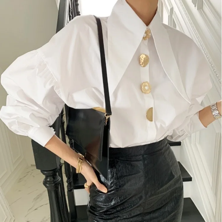 

Wholesale 2021 Spring and Summer Korean Fashion New Casual Loose Blouse Elegant OL Style Puff Sleeve Women Shirt
