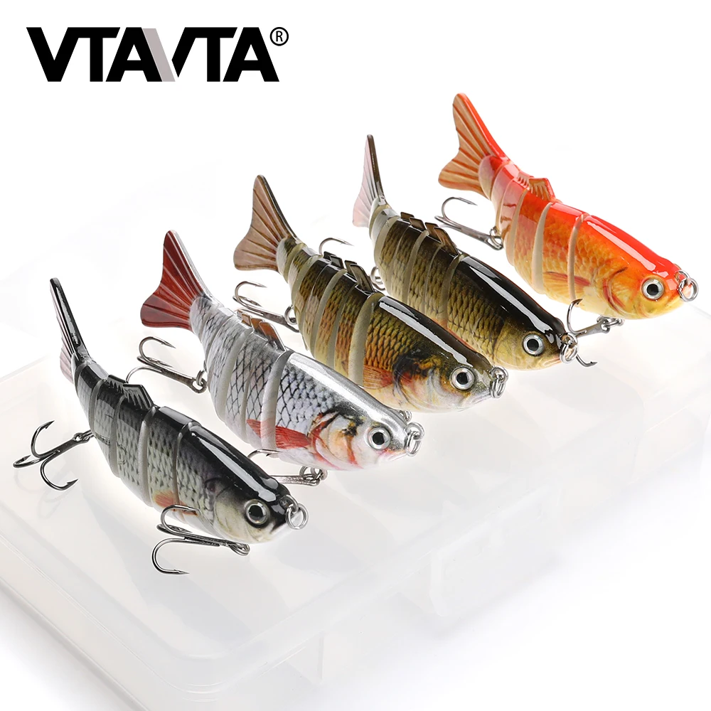 

5 in 1 box fishing lures set hot selling tackle fishing lure set kit 6 segmented swim baits with 3D eyes, 15 colors avaliable