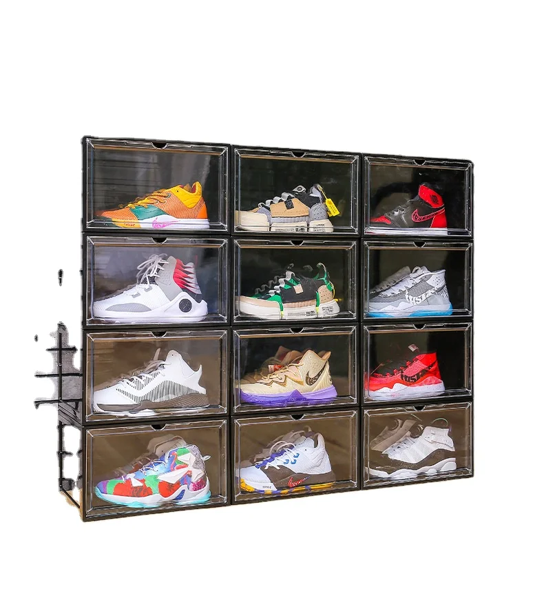 

Ahmohan Wholesale Acrylic sneakers stackable transparent shoe box storage box plastic shoe storage box display cabinet, Transparennt/red/blue/black