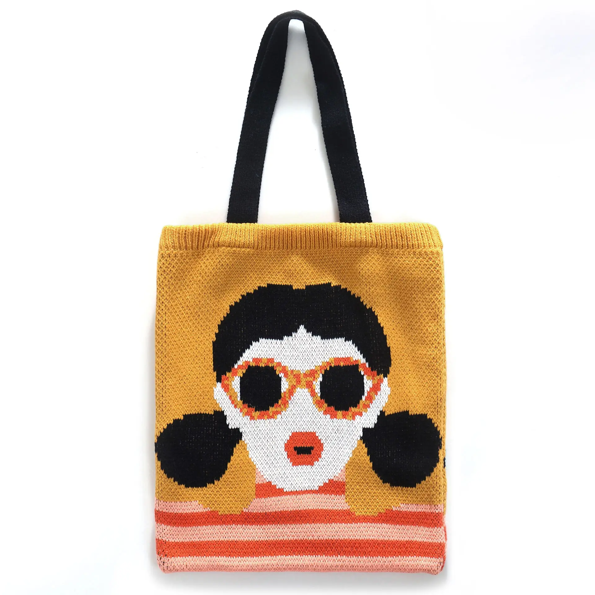 

KALANTA Girl with Red Lip Pattern Cartoon Knit Tote Bag Girl Fashion Anime Soft Crochet Woolen Women Handbag Large Shopper Bag, Green