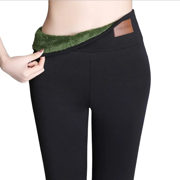 

women autumn winter plus velvet thickened black shea butter thermal pants wholesale