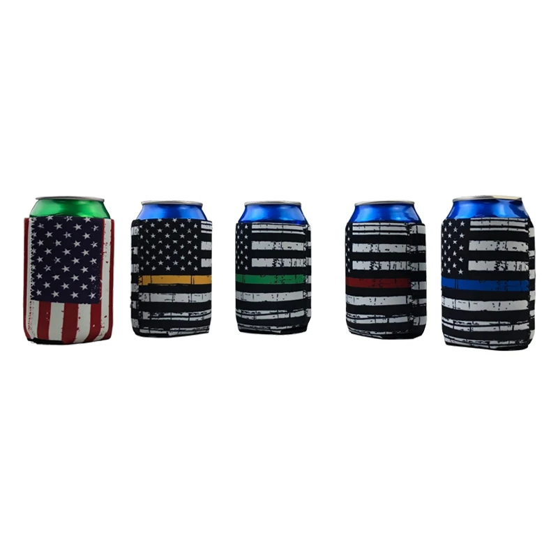 

American flag neoprene short can coolers fits 12 oz tin cans in stock, Customized