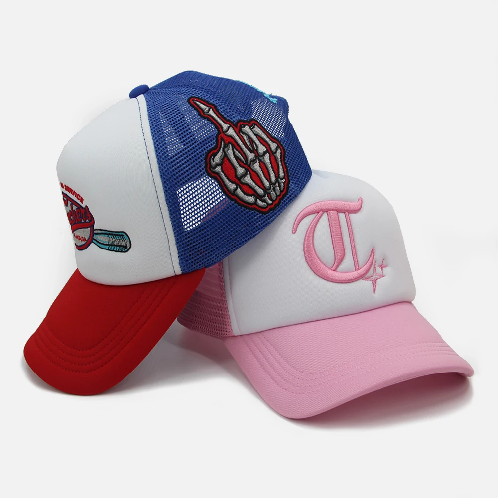 

Wholesale 5 Panel Foam Trucker Mesh Cap with 3d Embroider Patch Logo Embroider Foam Trucker Hats