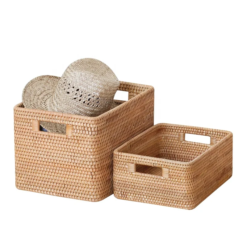 

amazon hot sale rattan storage basket handmade organizer box home company office storage basket, Natural color