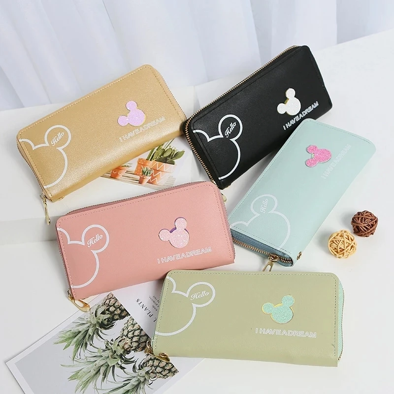 

cheap Long And Short Mickey Clutch Coin Purse Card Holder Trendy Slim Zipper Money Bag mickey wallet, Customized color