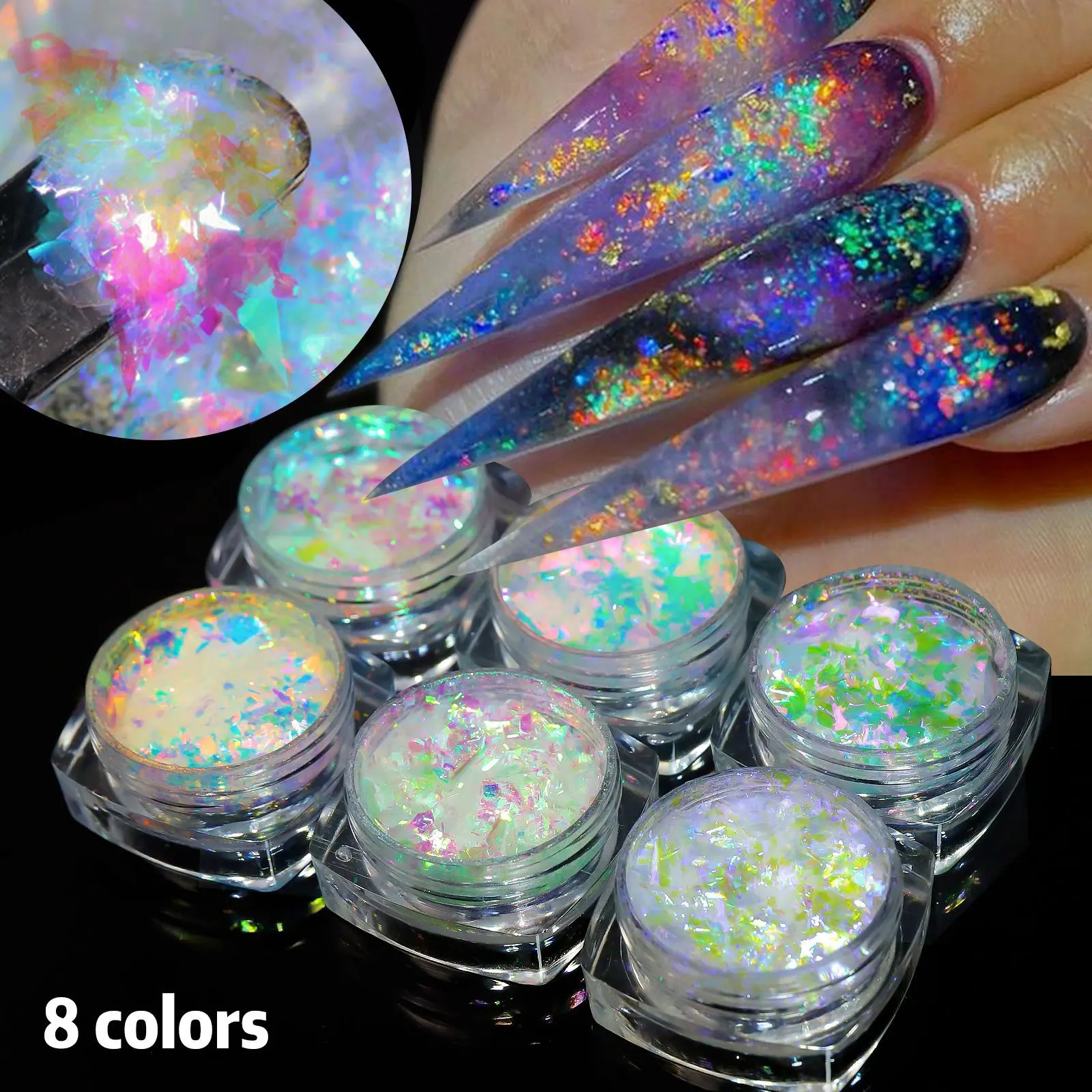Misscheering Popular Ice Powder Nail Art Decoration Sequins Polarized Opal Fantasy Reflective Ice Crystal Snow Flour Powder