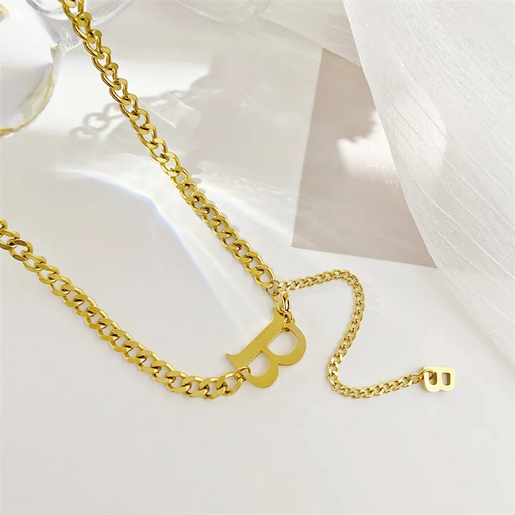 

Wholesale Waterproof New Fashion Jewelry Silver Hip Hop Chunky Necklace Titanium Steel B Letter Necklace