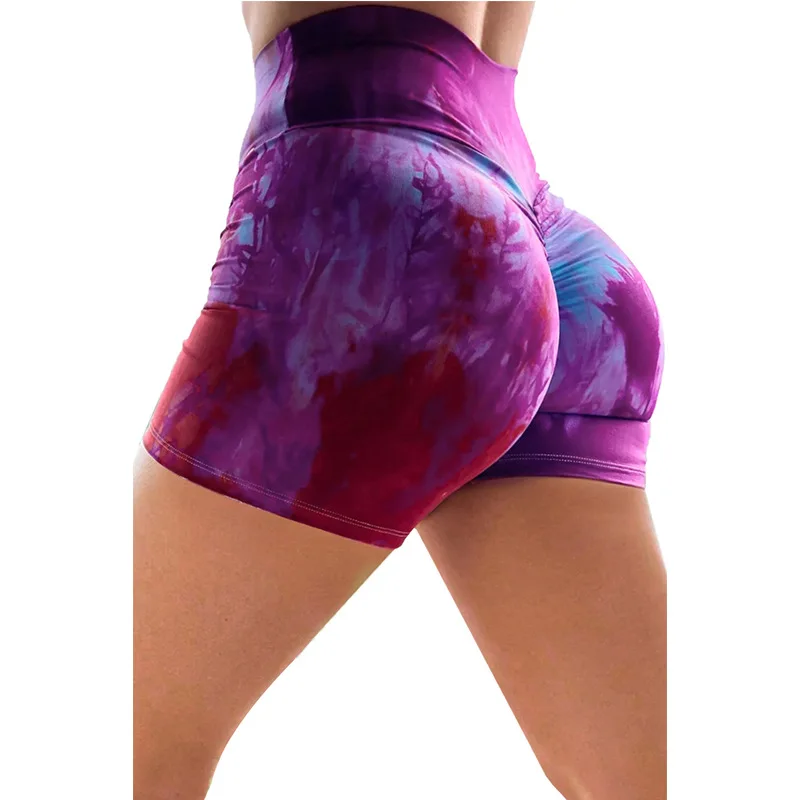 

2021 New style shorts women casual slim fit Tie-dye high waist yoga pants women's peach hips girls' shorts