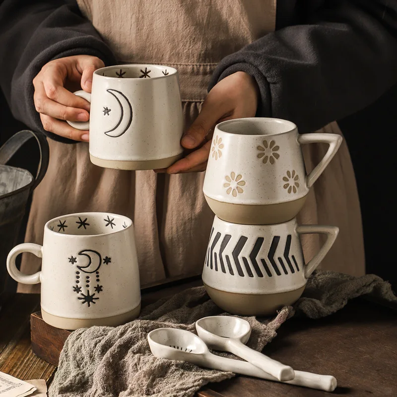

Japanese pottery coffee cup INS vintage handmade rustic ceramic mug hand painted stoneware coffee mug