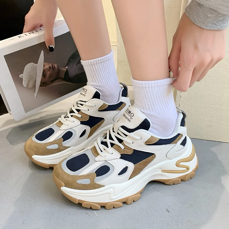 

Women Chunky Sneakers Thick Bottom Platform Fashion Mesh Casual Shoes Comfortable White Vulcanize Running Walking Female Shoes