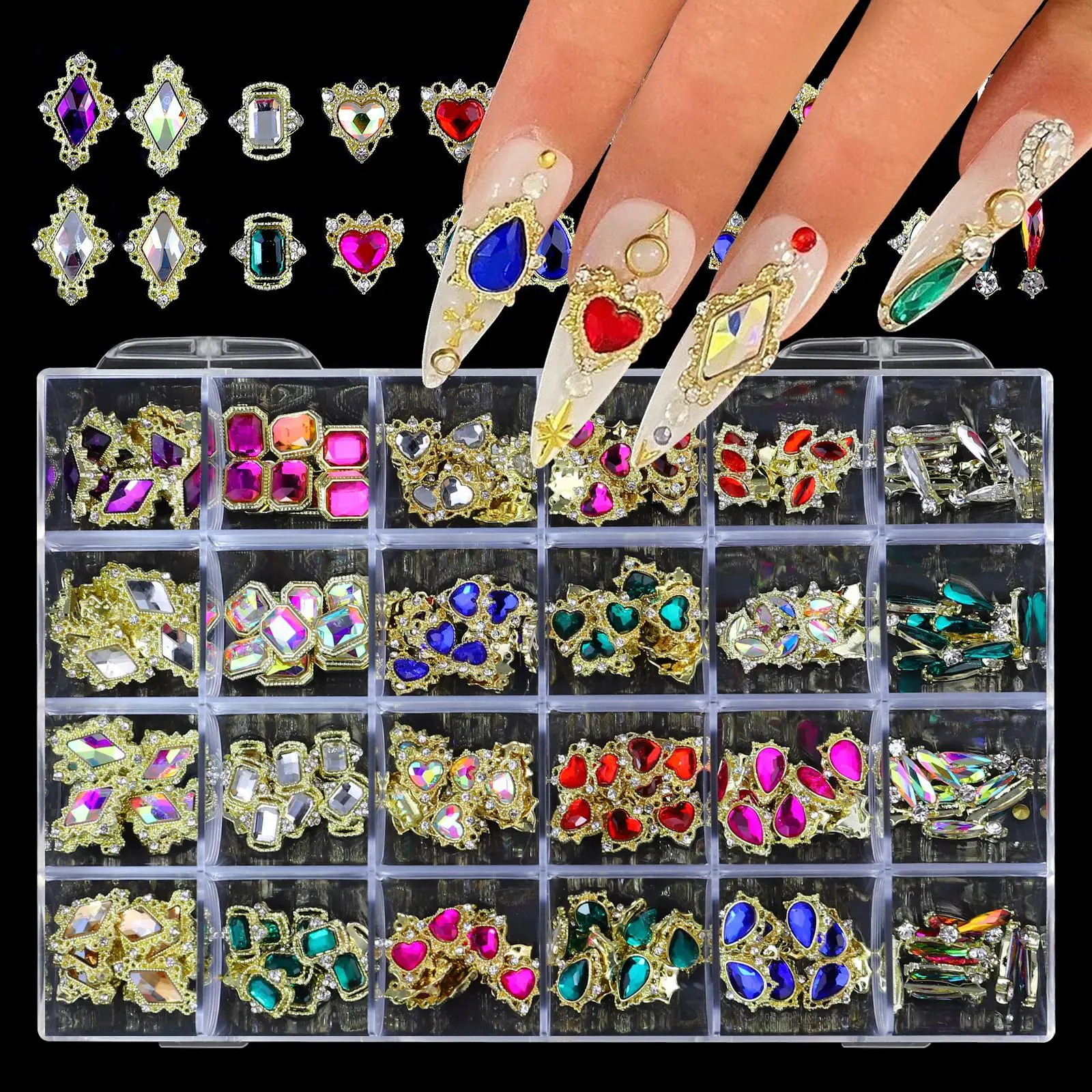 24 Grids 3D Diamond Nail Art Ornament Set