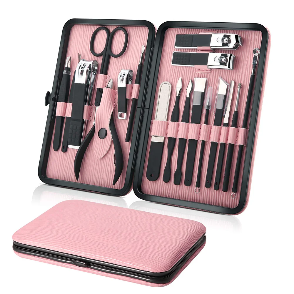 

Manicure Set Professional Nail Clippers Kit Pedicure Care Tools- Stainless Steel Women Grooming Kit 18Pcs for Travel or Home, Pink/black, or other custom colors as required
