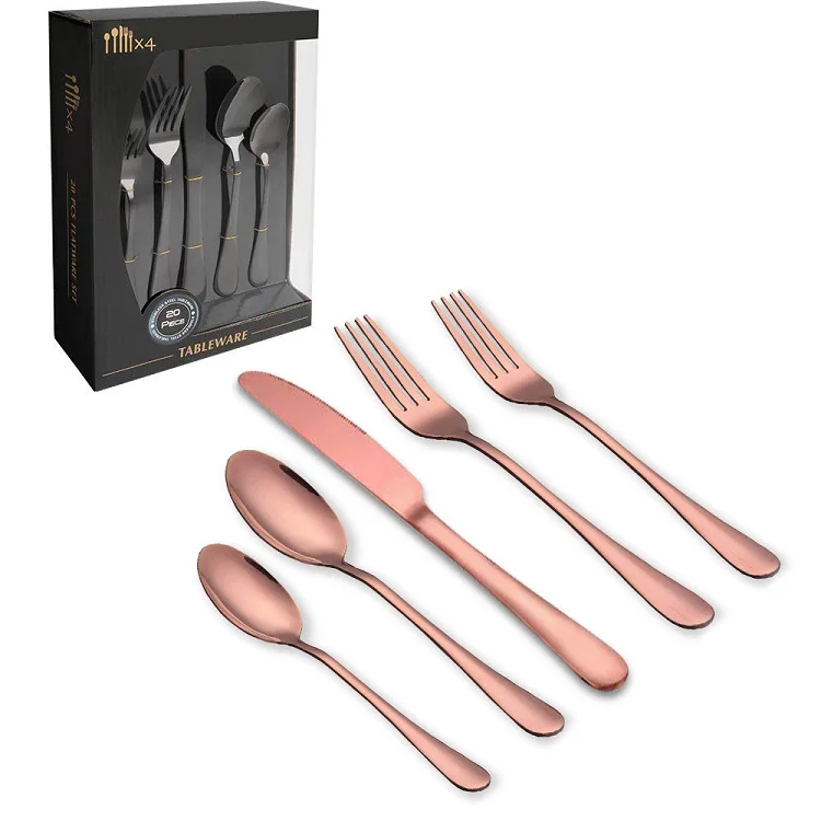 

20 Piece Cutlery Set Gold Cheap Catlery Set Stainless Steel Custom Flatware Dining Set, Rose gold