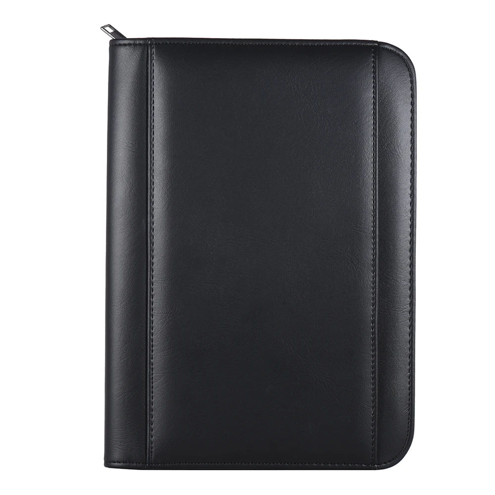 Portable Professional Business Portfolio Padfolio Folder Document Case Organizer A5 PU Leather Zippered Closure with Calculator
