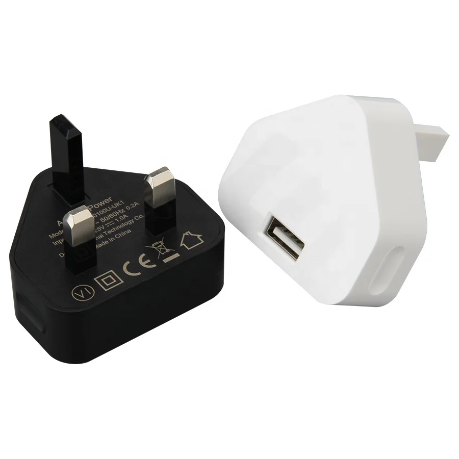 

5V 1A 3 Pin UK Plug Mains Wall USB Power Adapter Charger For iPhone Samsung Xiaomi Tablet Travel Mobile Cell Phone Adaptor, White black