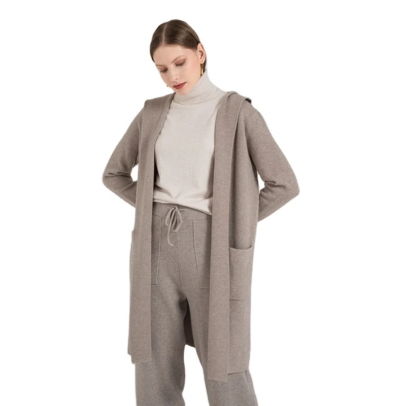 

Hooded Loose Long Sleeve Sweater Pocket Women's Girl Knitted Cardigan