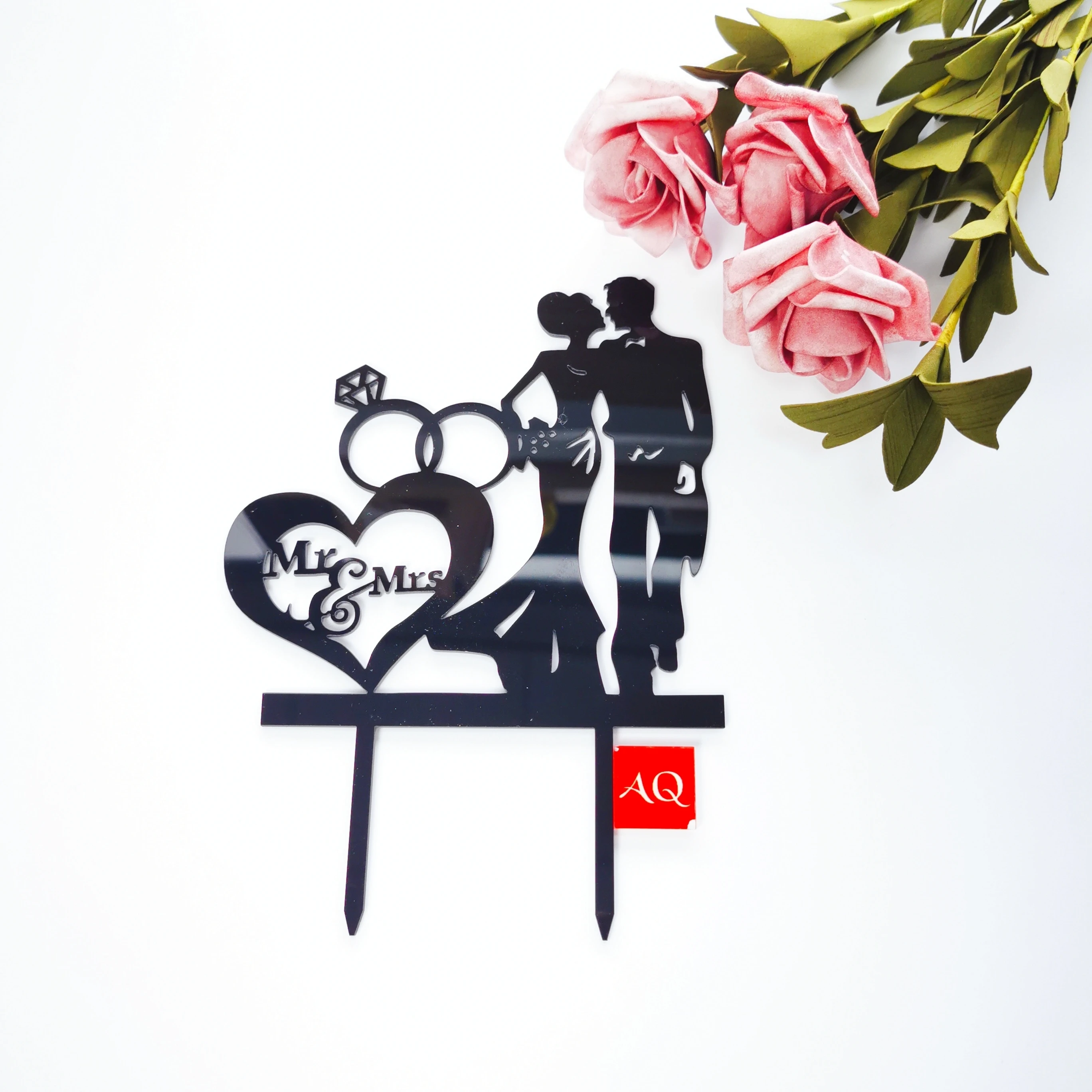 

Mr & Mrs Kiss Love Wedding Anniversary Acrylic Cake Topper for Wedding decoration party supplier