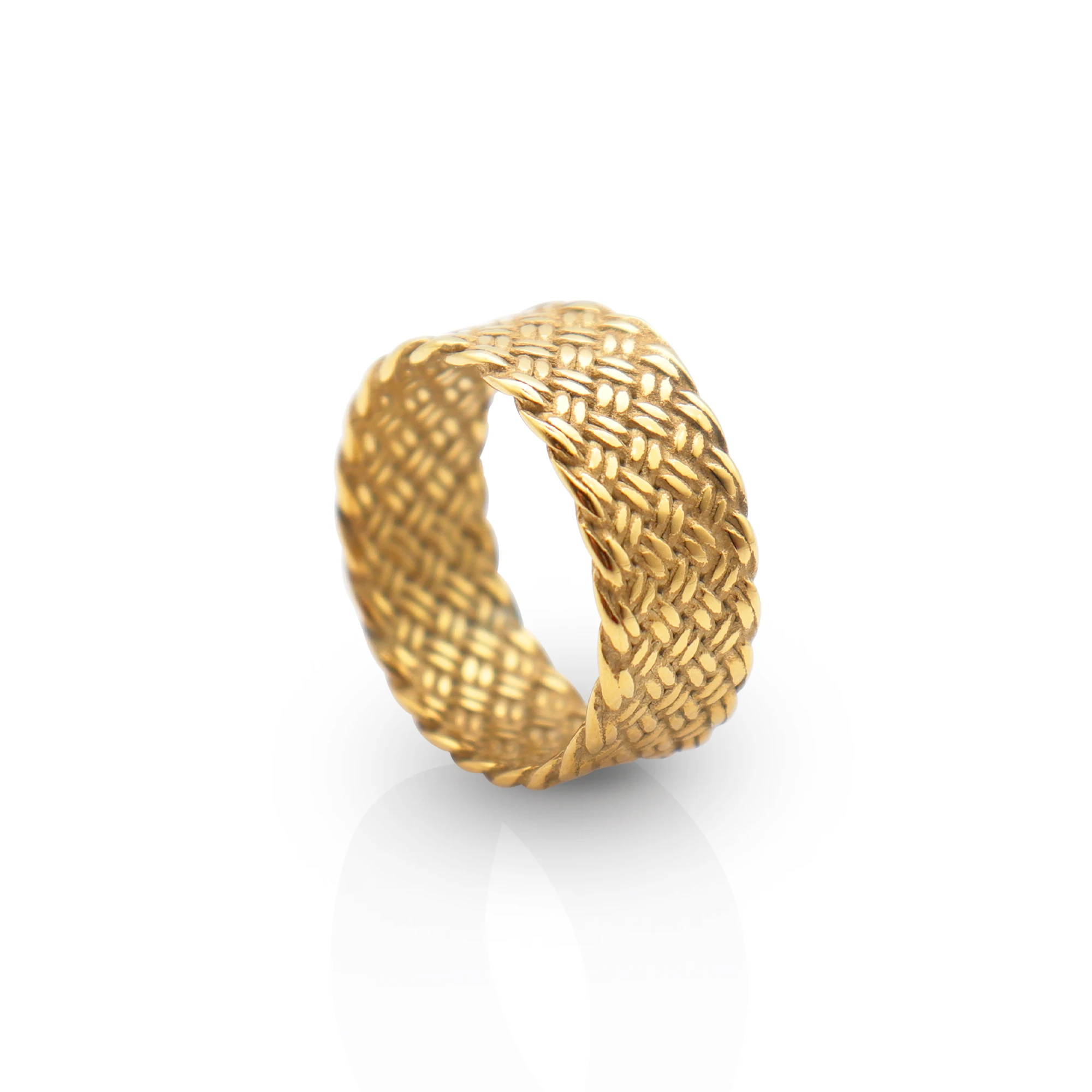 

Chris April in stock PVD 18K gold plated Personalized wide version Braided mens ring with 316L stainless steel material