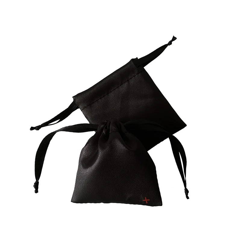 

Wholesale Small Silk Drawstring Bags Black Satin Rings Pouches 8x8cm In Stock, Black or customized color