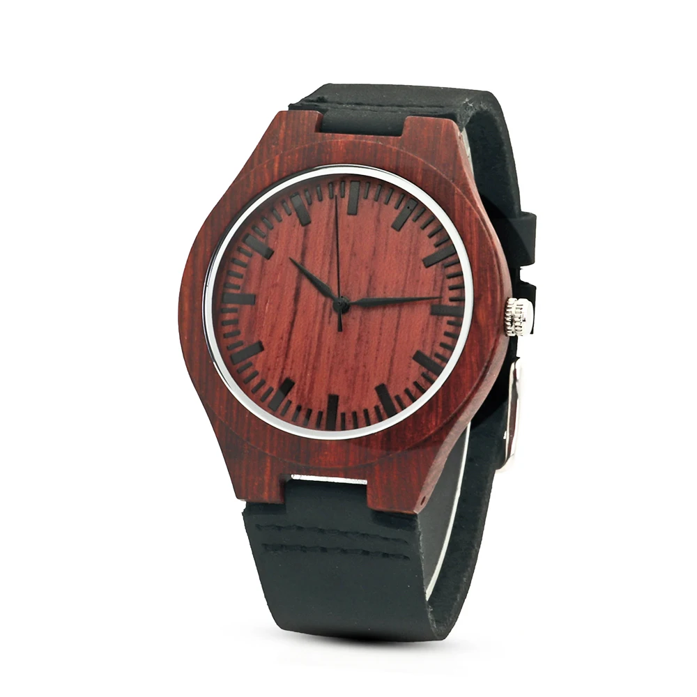 

price off red sandal wood watch black genuine leather wood watches on sale