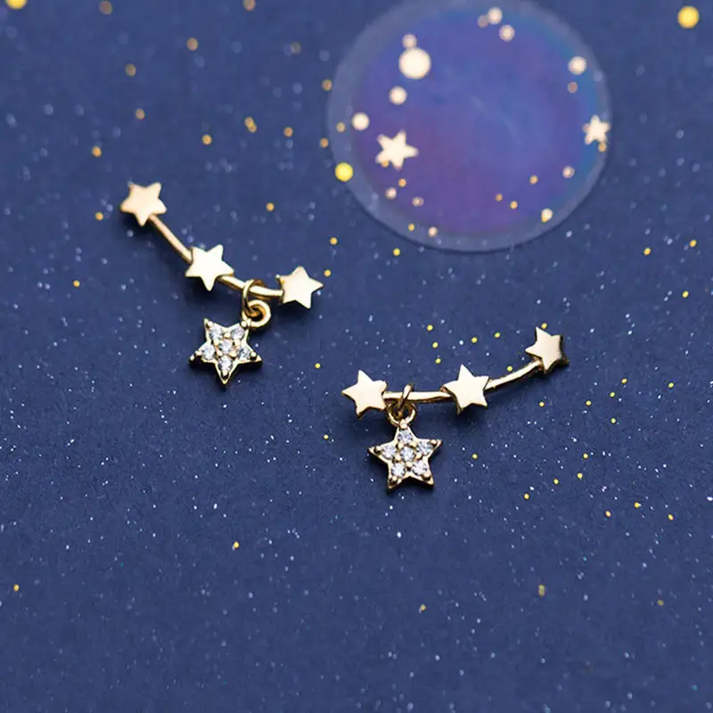 

925 sterling silver delicate diamond five-pointed star stud earrings women daily wear