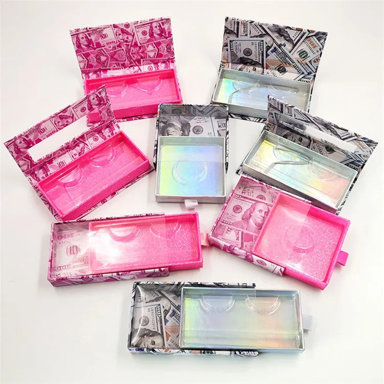 

cheap pink money eyelash packaging box rectangle magnetic money lash box case dollar bill eyelash box, Like pic or customized