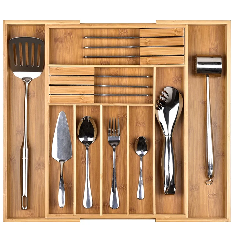 

Expandable Flatware Organizers Bamboo Adjustable Cutlery Organizer Tray For Spoon Fork Knife Shelf Tableware Storage