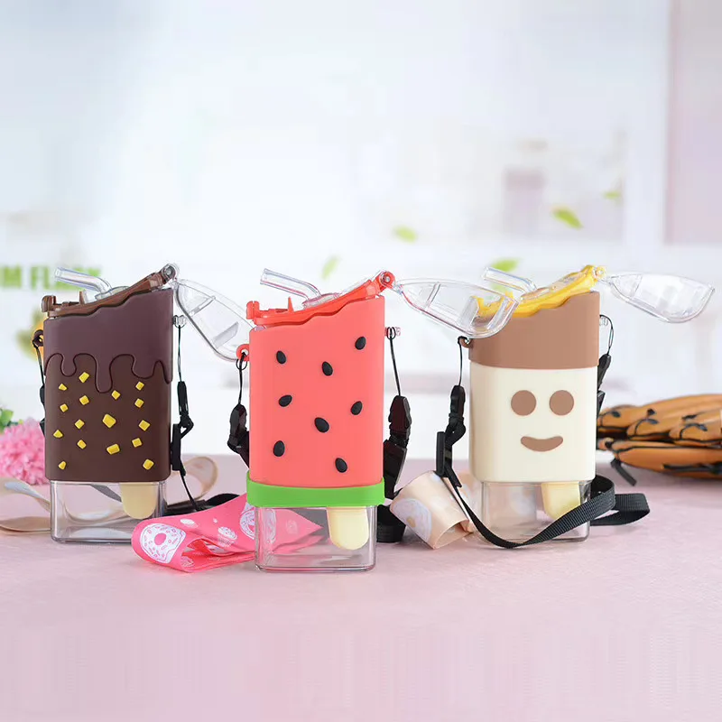 

New hot sale cute kids cartoon watermelon snowman ice cream cartoon water bottle, Brown, white, pink or custom