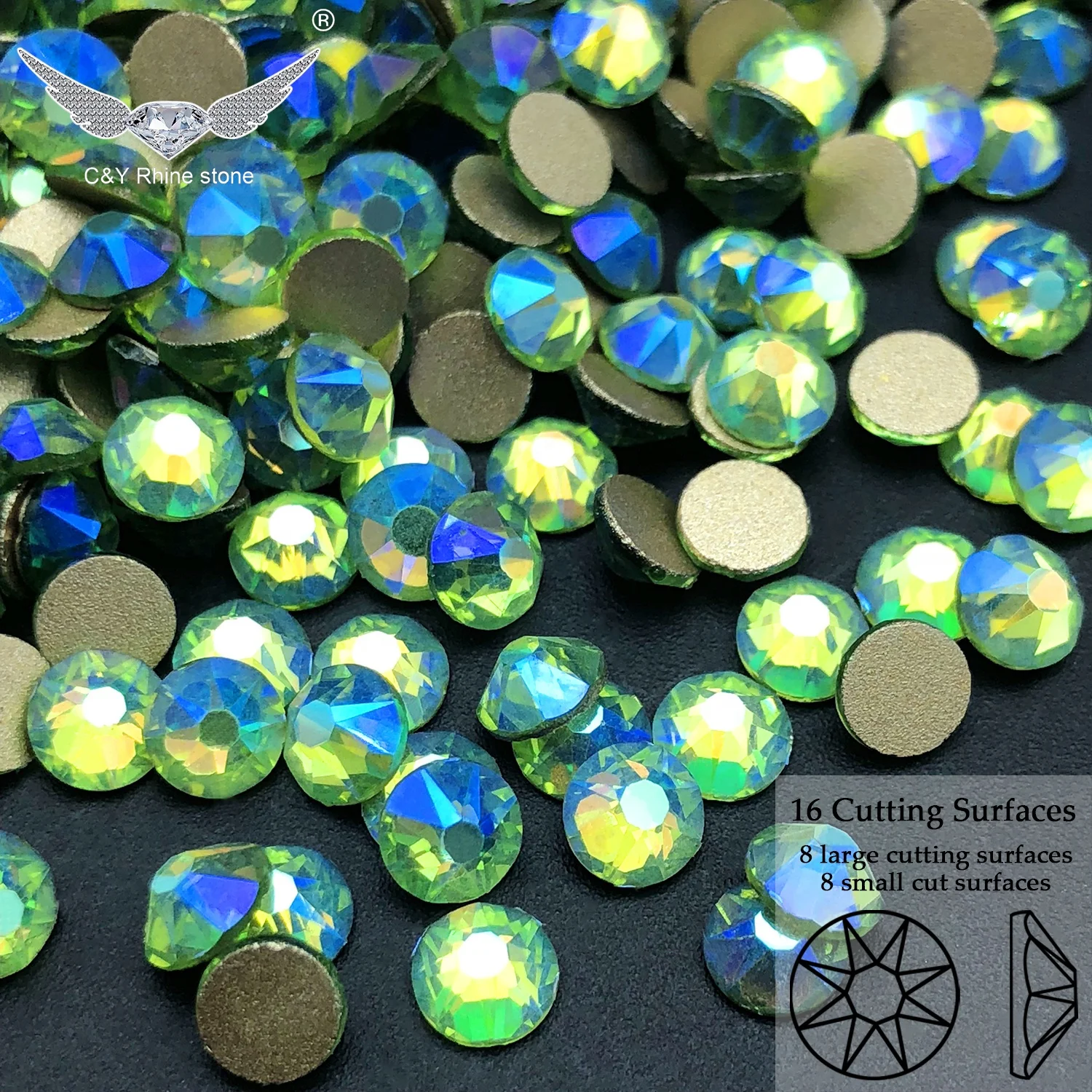 

C&Y Peridot AB Flat Back 3d Nail Art Big Stones Crystal Rhinestones Sizes For Nails Accessories Rhinestone