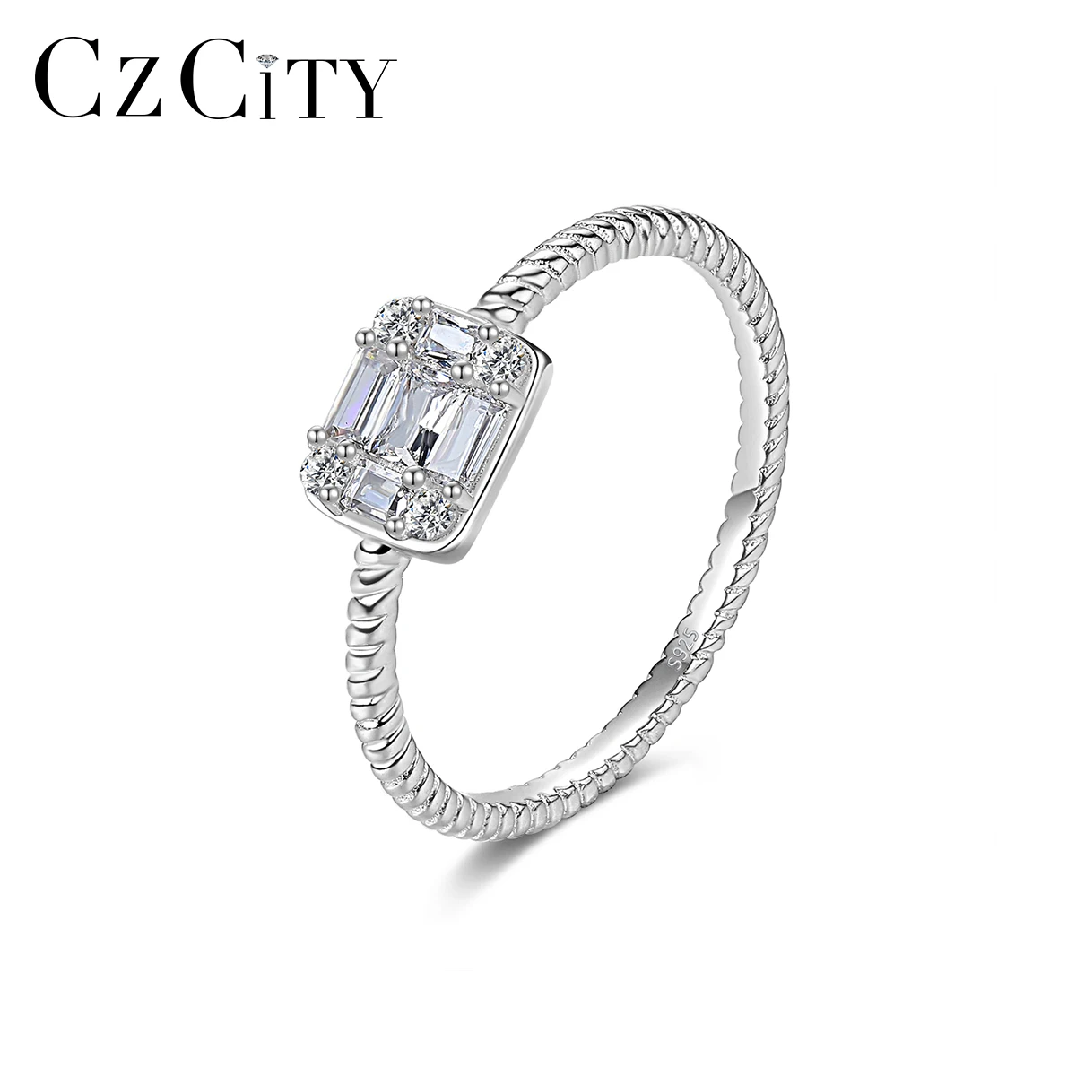 

CZCITY Trendy Sterling Silver Classic Cubic Zirconia Jewelry Gift Ring for Women Wholesale Finger Jewelry