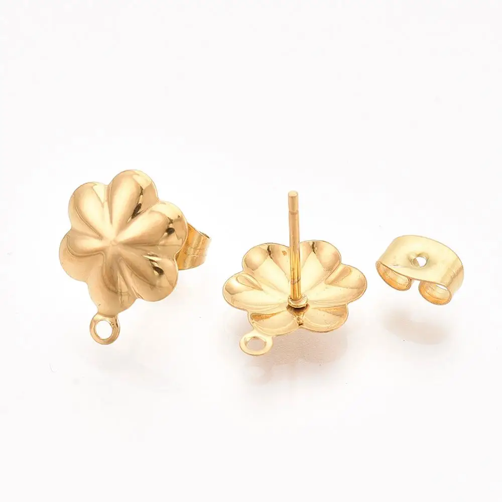 

Pandahall Flower Golden Stud Earring Findings with Loop and Earring Backs