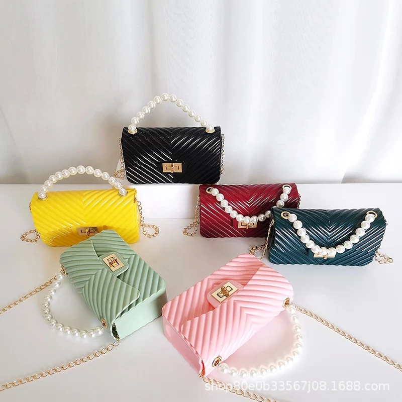 

2021 Rhombus Mini Fashion Trends Ladies Bags Ladies Kid Jelly Handbag Cute With Chain