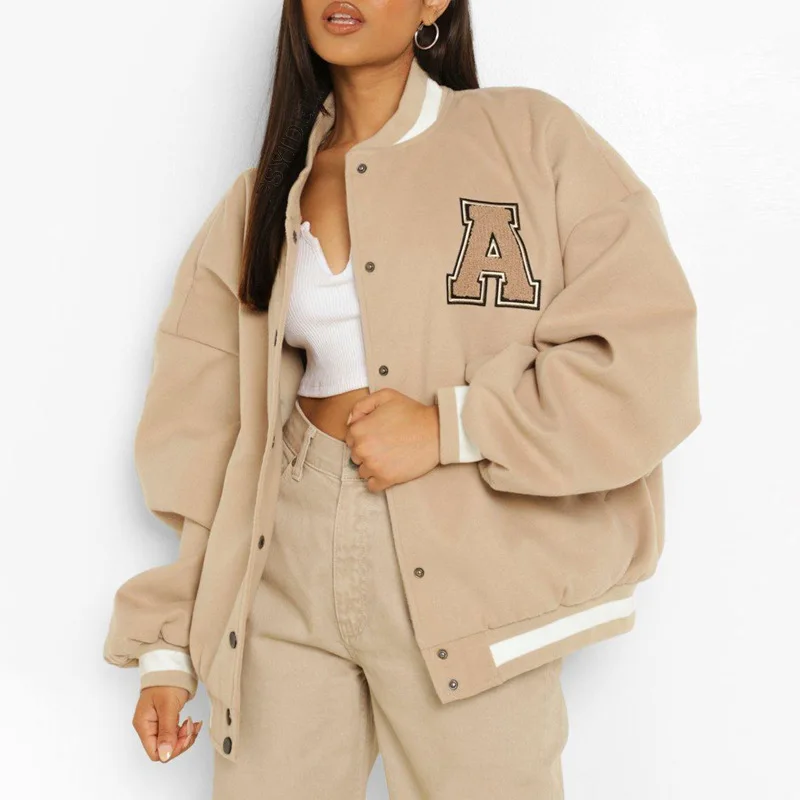 Spring And Autumn Hip Hop Style Baseball Uniform New Bomber Jacket For Women Fashion Retro Clothes Streetwear Oversized Coat