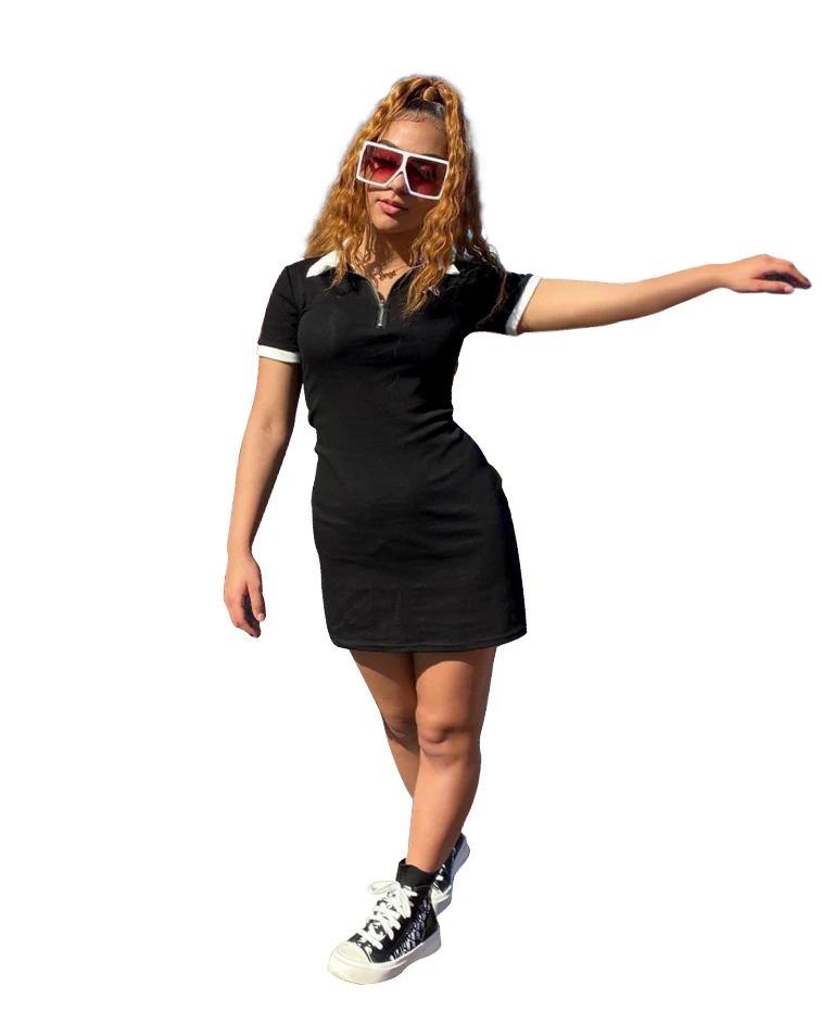 

2021 size woman's clothing manufacturer Short sleeve zipper bag hip tight dress