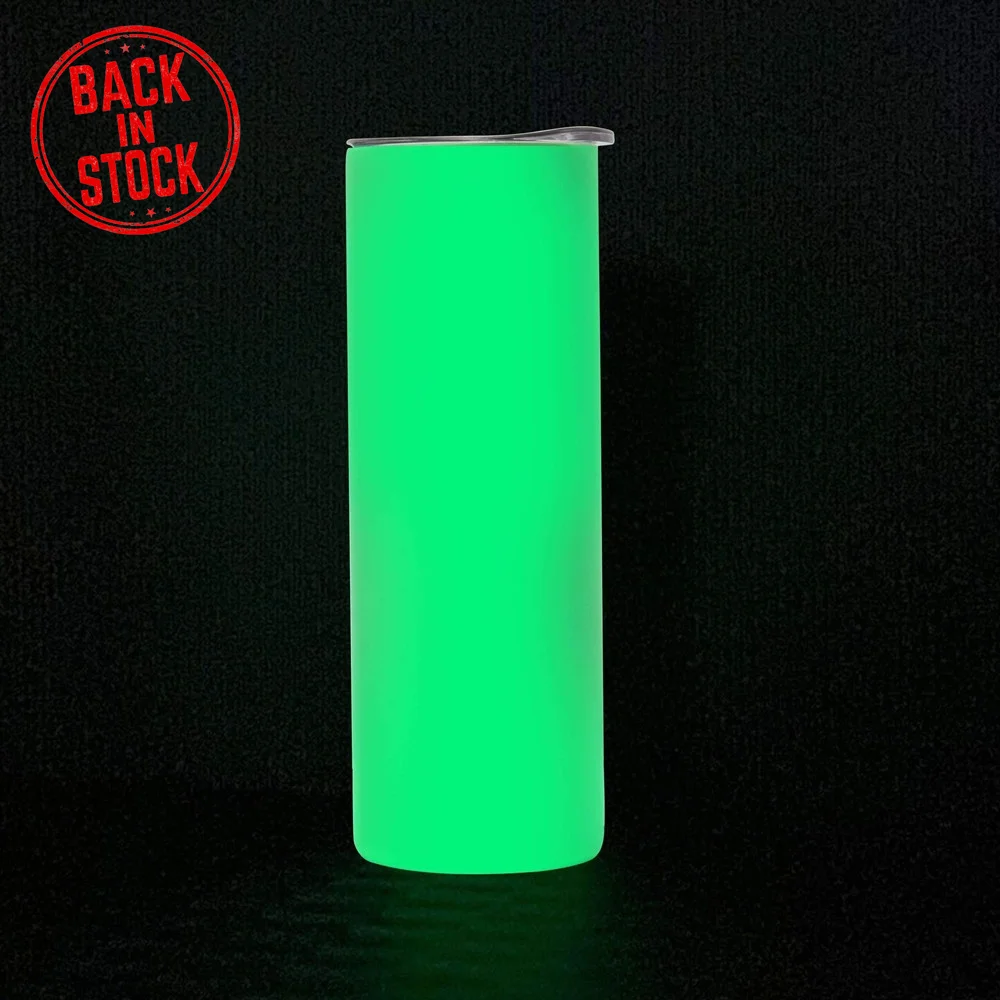

Ready to ship S008 600ml 20oz Glow In The Dark Cups Amazing Color Sublimation Straight Skinny Tumbler, White with polymer coating for sublimation