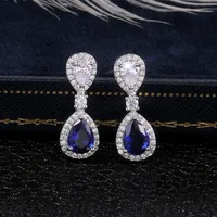 

CAOSHI Fashion Jewellery Silver Drop Zircon Earring Blue Stone Wedding Jewelry Water Drop Earrings for Women