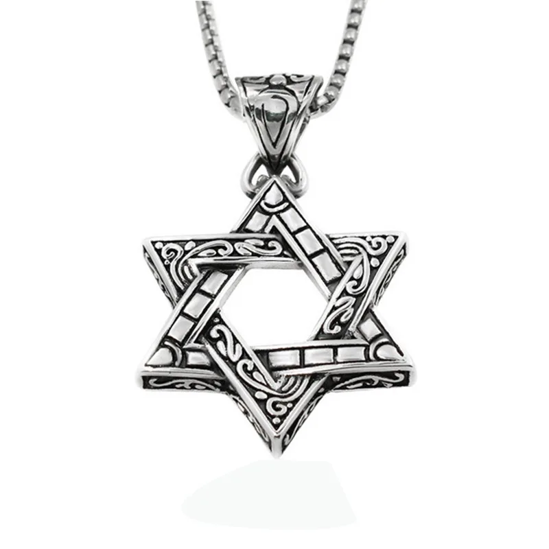 

Six-pointed Star Jewish Davi Celtic Carving Pendant Stainless Steel in The Animal Year for Men and Women Necklace Pendant Silver