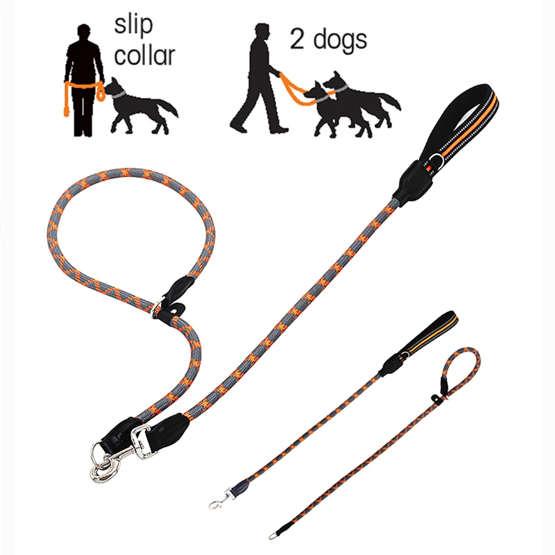 

Two Way Show Training Double Slip Lead Climbing Rope Pet Dog Collar And Leash Set, Gray-blue/gray-orange/gray-red/gray-black