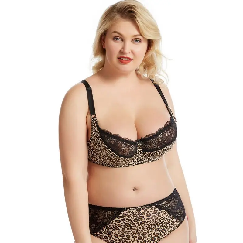 

Thin D E F G Cup 36 To 46 Big Size Bra Leopard a Full Cup And Lace Design Plus Size Bra Set