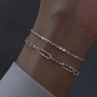 

2021 Fashion 925 Sterling Silver Sparkling Bracelet Ins Style Stacking Geometric Chain Bracelet for Women