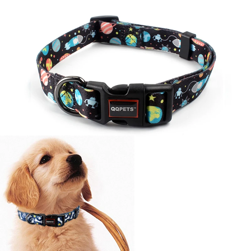 

Wholesale Multi Colors Flower Print Adjustable Polyester Pet Cat Dog Collar With Tag, Pink,blue,white or customized