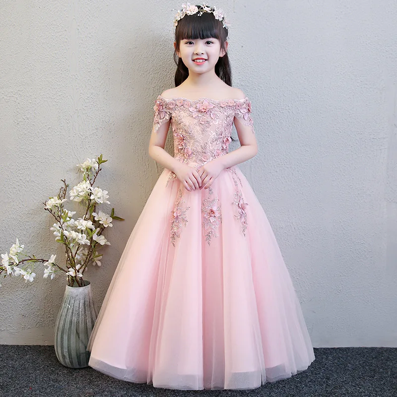 

Off-shoulder Wedding Gown Flower Girl Tailing Dresses Kids Birthday Evening Party Dress WGW6002 for Flower Girls Plain Dyed Soft, Pink,red
