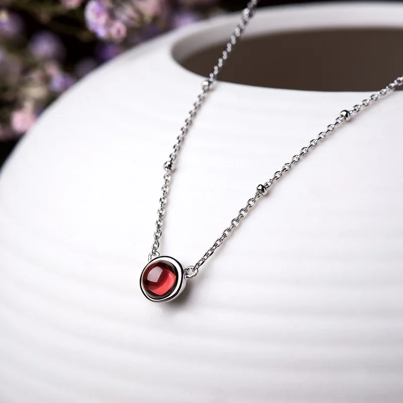 

Sterling Silver Fashion Jewelry Pendants & Charms Necklace Simple Round Chain Necklace Talisman For Women Natural Stone