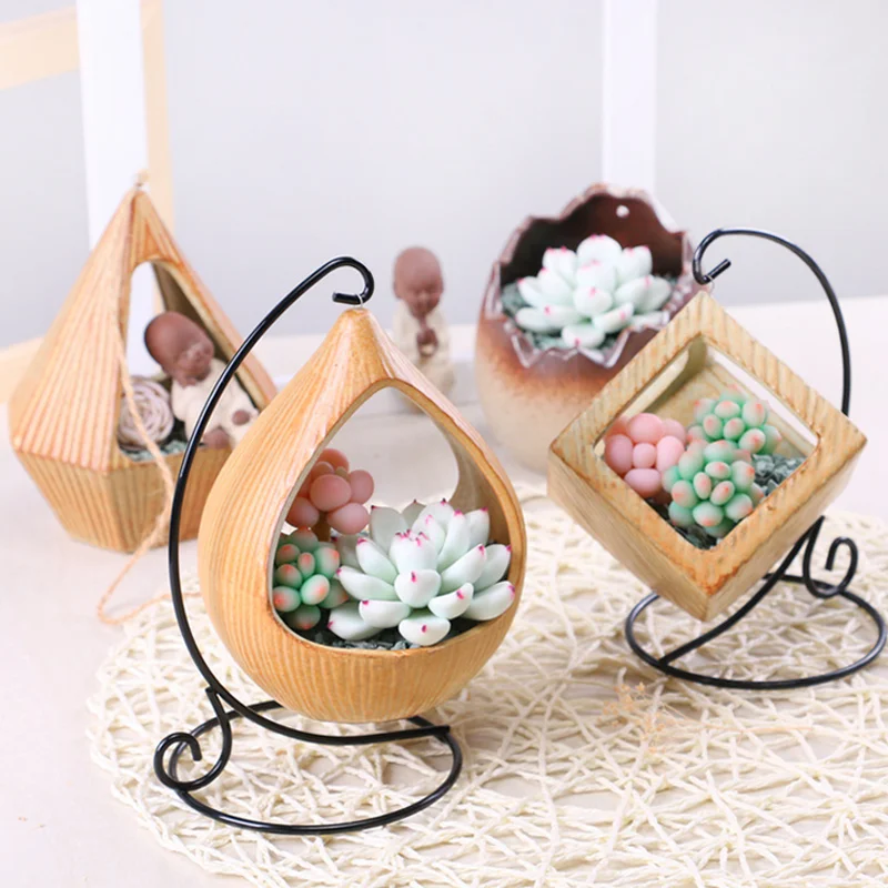 

AAA264 Creative Desk Decoration Frame Hook Bracketplant Pot Flowerpot Geometry Succulents Flower Pot Ceramics Iron, 4 colors