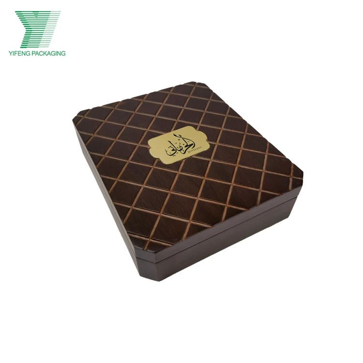 

Support Custom Luxury Wooden Box Packaging Leather Wood Gift Box With Golden Logo For Middle East Market