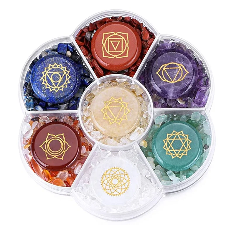 

7 Chakra Engraved Words Stone Natural Seven Chakra Power Stone Box Set